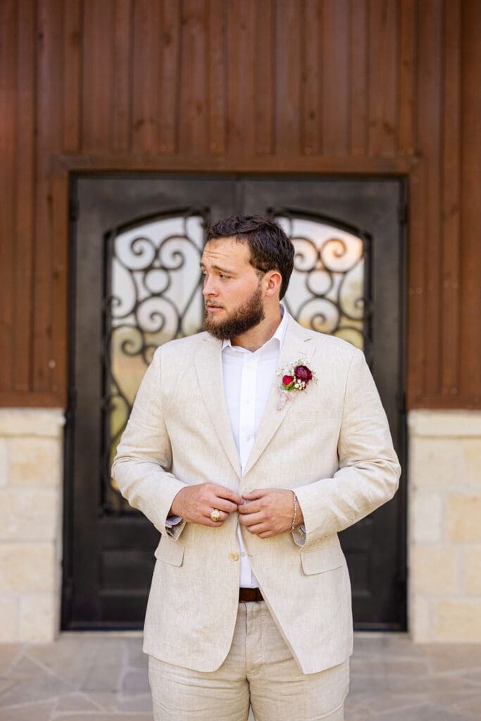 Groom portrait at The Milestone wedding venue in Boerne Texas