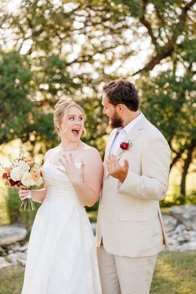 Newly married couple celebrating outside The Milestone venue