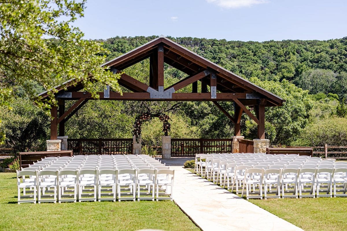 Outdoor ceremony setup at The Milestone wedding venue in Boerne Texas